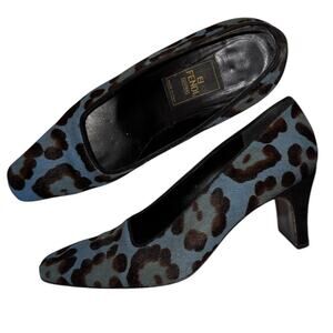 Rare Vintage Fendi Blue Leopard Calf Hair Heels Pumps Size 36 Italy